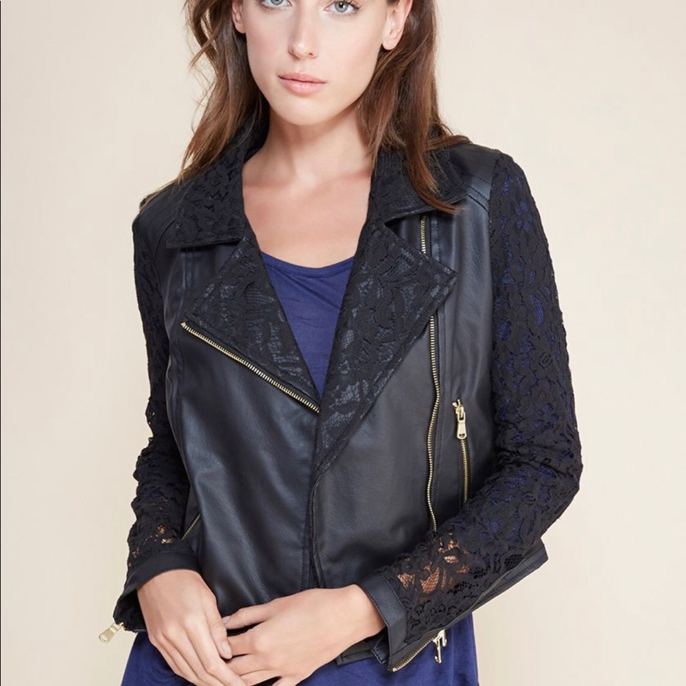 🆕Wet Seal Faux Leather and Lace Motor Jacket